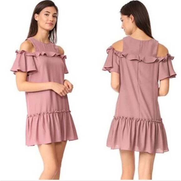 Amanda Uprichard Cold Shoulder Pirouette Henna Mauve Pink Ruffled Dress Large - Picture 1 of 13